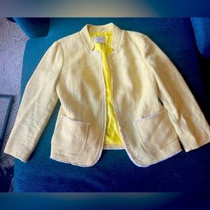 🐣 Ann Taylor LOFT Yellow Tweed Blazer w/ Pockets, Trim (size S) 🐣